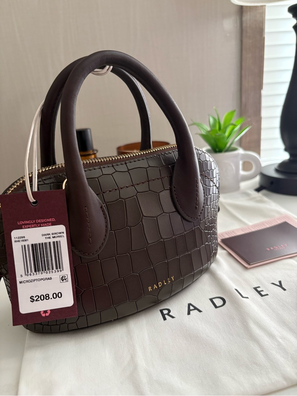 RADLEY LONDON Dark Brown Croc-Embossed Mini Top-Handle Bag